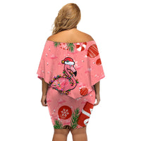 Flamingo Christmas Family Matching Off Shoulder Short Dress and Hawaiian Shirt 2023 Seamless Xmas Vibes - Wonder Print Shop