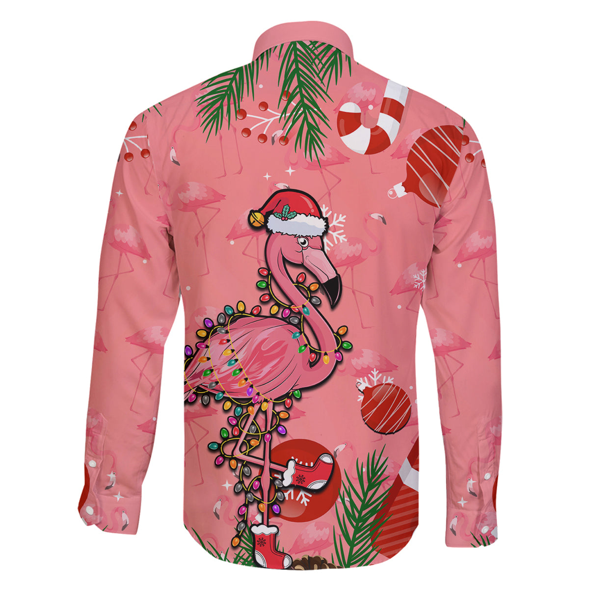 Flamingo Christmas Family Matching Puletasi Dress and Hawaiian Shirt 2023 Seamless Xmas Vibes - Wonder Print Shop