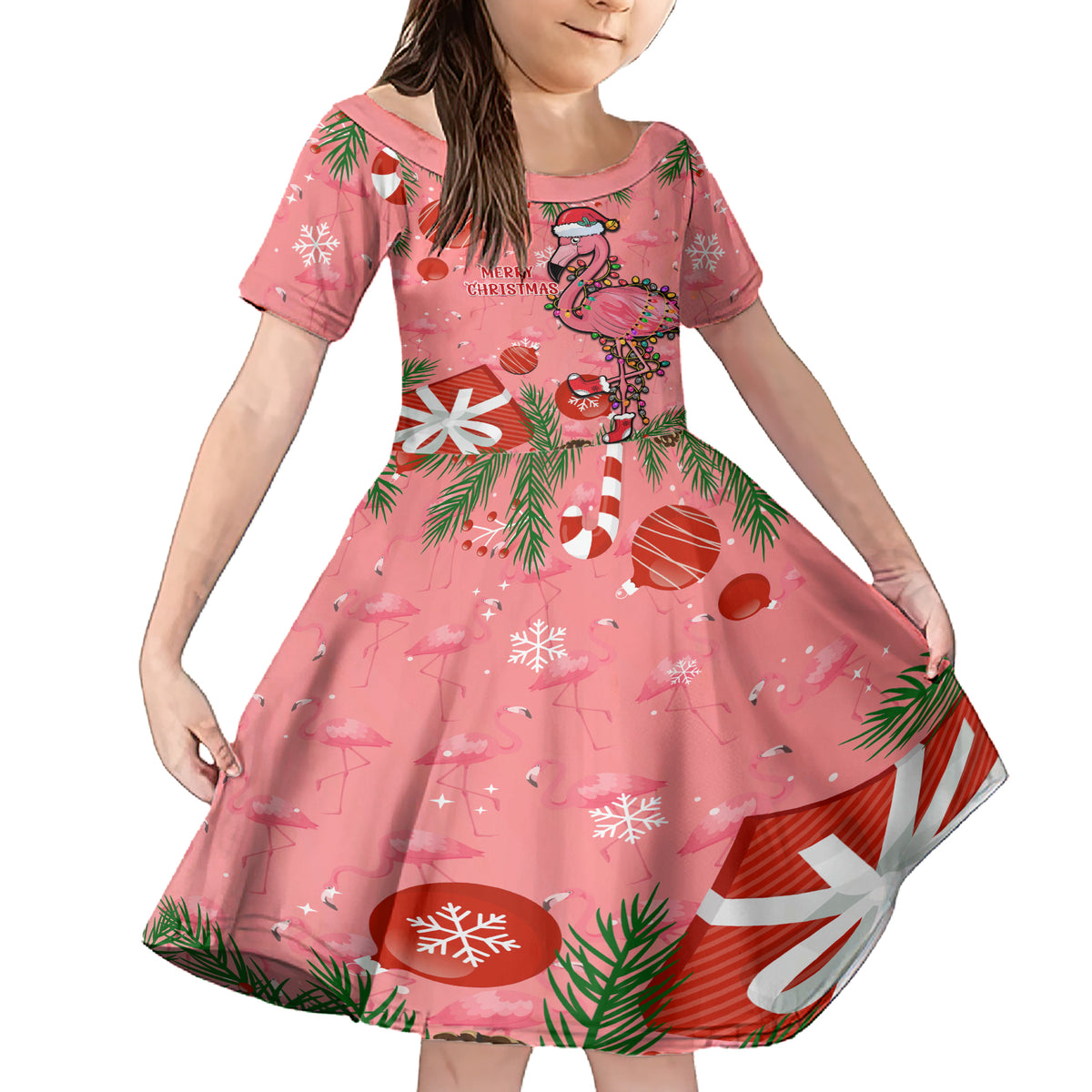 Flamingo Christmas Family Matching Short Sleeve Bodycon Dress and Hawaiian Shirt 2023 Seamless Xmas Vibes - Wonder Print Shop