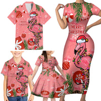 Flamingo Christmas Family Matching Short Sleeve Bodycon Dress and Hawaiian Shirt 2023 Seamless Xmas Vibes - Wonder Print Shop