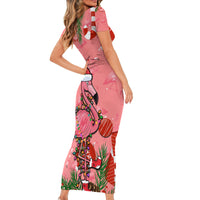 Flamingo Christmas Family Matching Short Sleeve Bodycon Dress and Hawaiian Shirt 2023 Seamless Xmas Vibes - Wonder Print Shop
