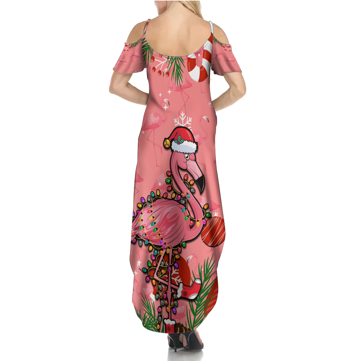 Flamingo Christmas Family Matching Summer Maxi Dress and Hawaiian Shirt 2023 Seamless Xmas Vibes - Wonder Print Shop