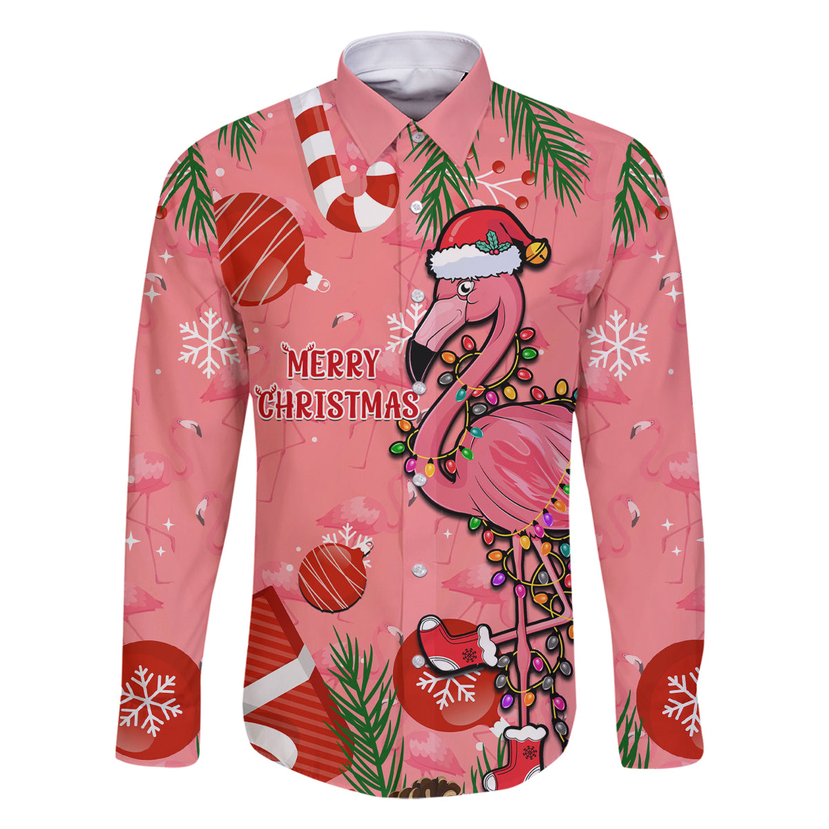 Flamingo Christmas Family Matching Tank Maxi Dress and Hawaiian Shirt 2023 Seamless Xmas Vibes - Wonder Print Shop