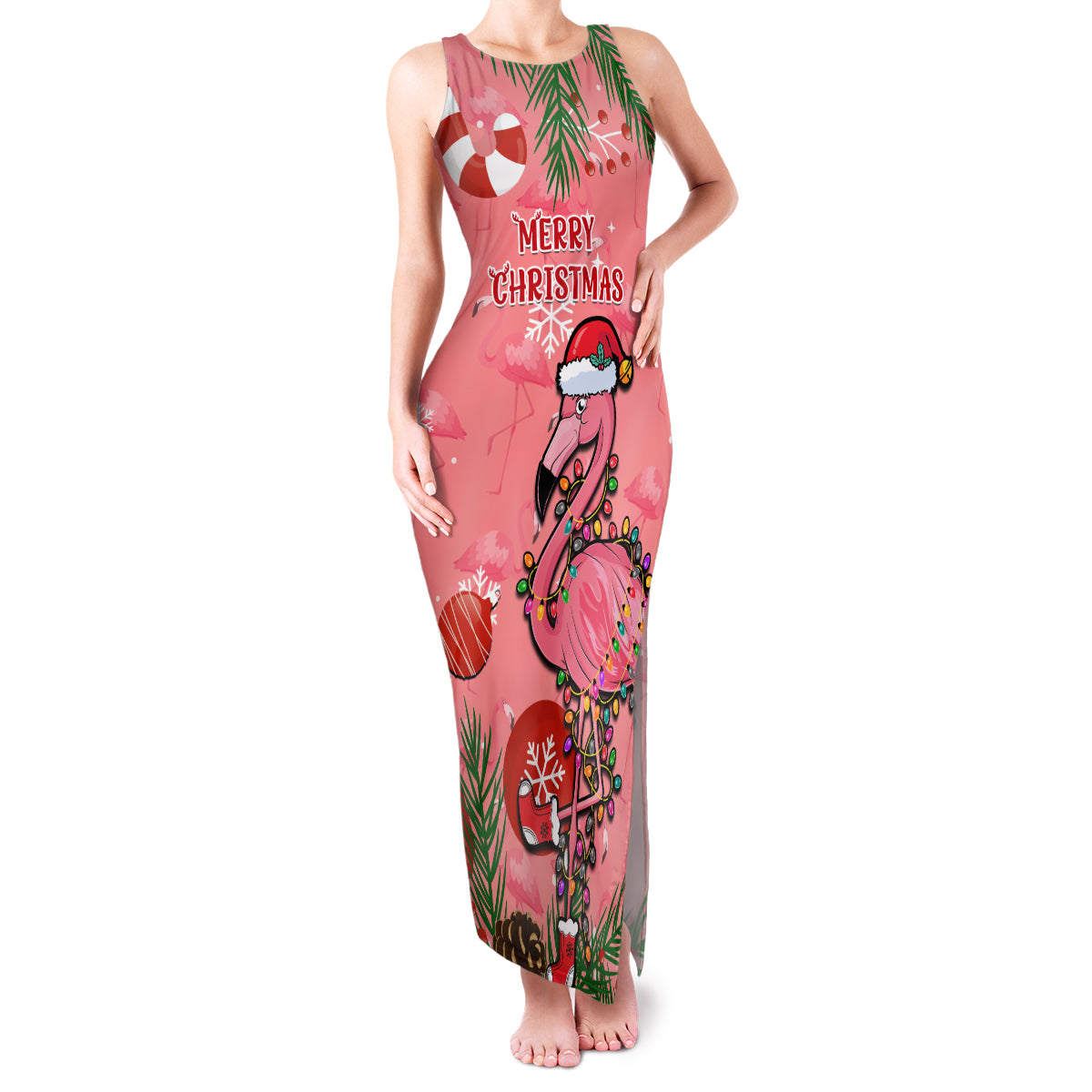 Flamingo Christmas Family Matching Tank Maxi Dress and Hawaiian Shirt 2023 Seamless Xmas Vibes - Wonder Print Shop