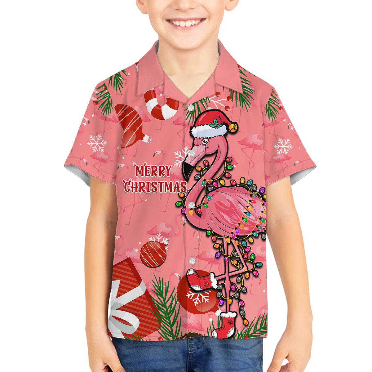 Flamingo Christmas Family Matching Tank Maxi Dress and Hawaiian Shirt 2023 Seamless Xmas Vibes - Wonder Print Shop