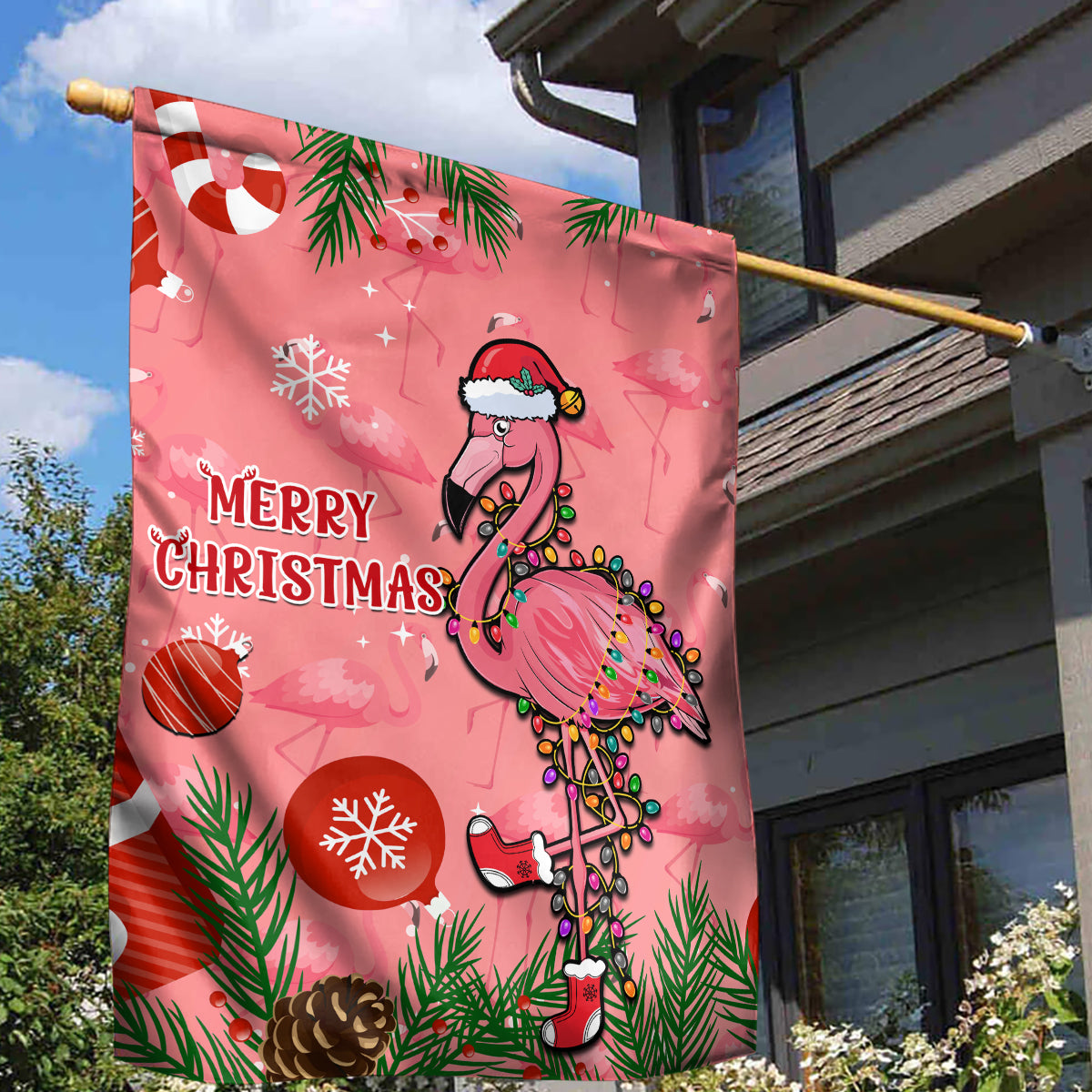 Flamingo Christmas Garden Flag 2023 Seamless Xmas Vibes - Wonder Print Shop