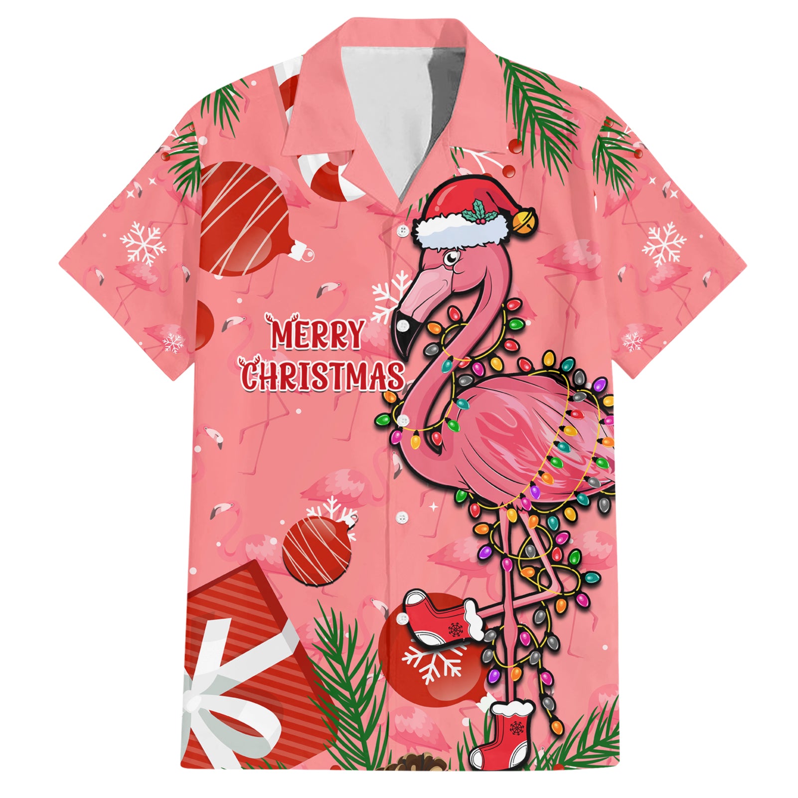 Flamingo Christmas Hawaiian Shirt 2023 Seamless Xmas Vibes - Wonder Print Shop