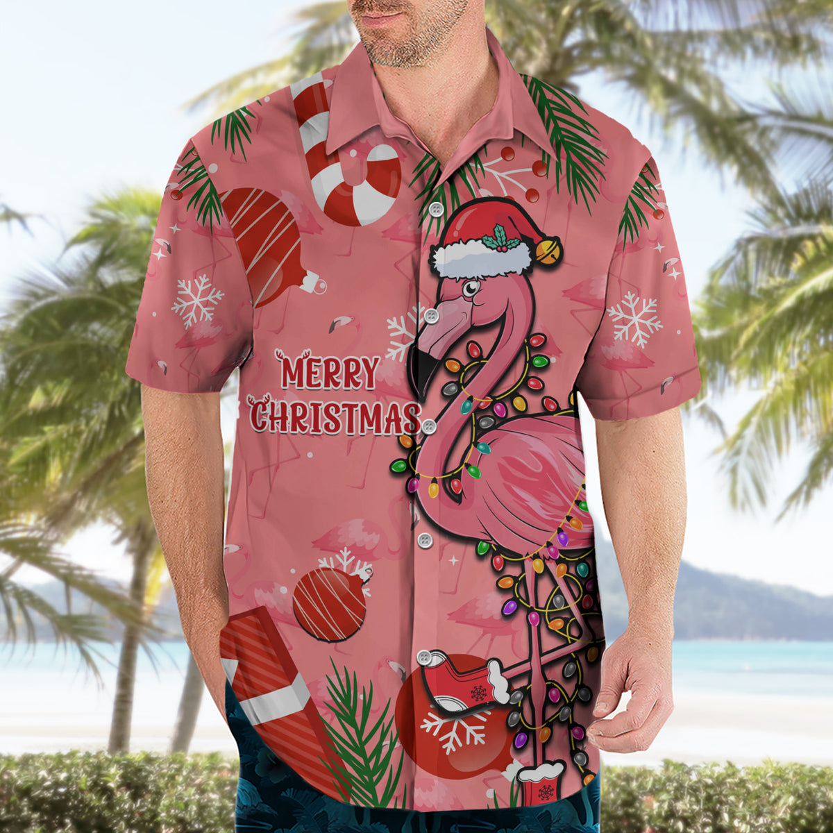 Flamingo Christmas Hawaiian Shirt 2023 Seamless Xmas Vibes - Wonder Print Shop