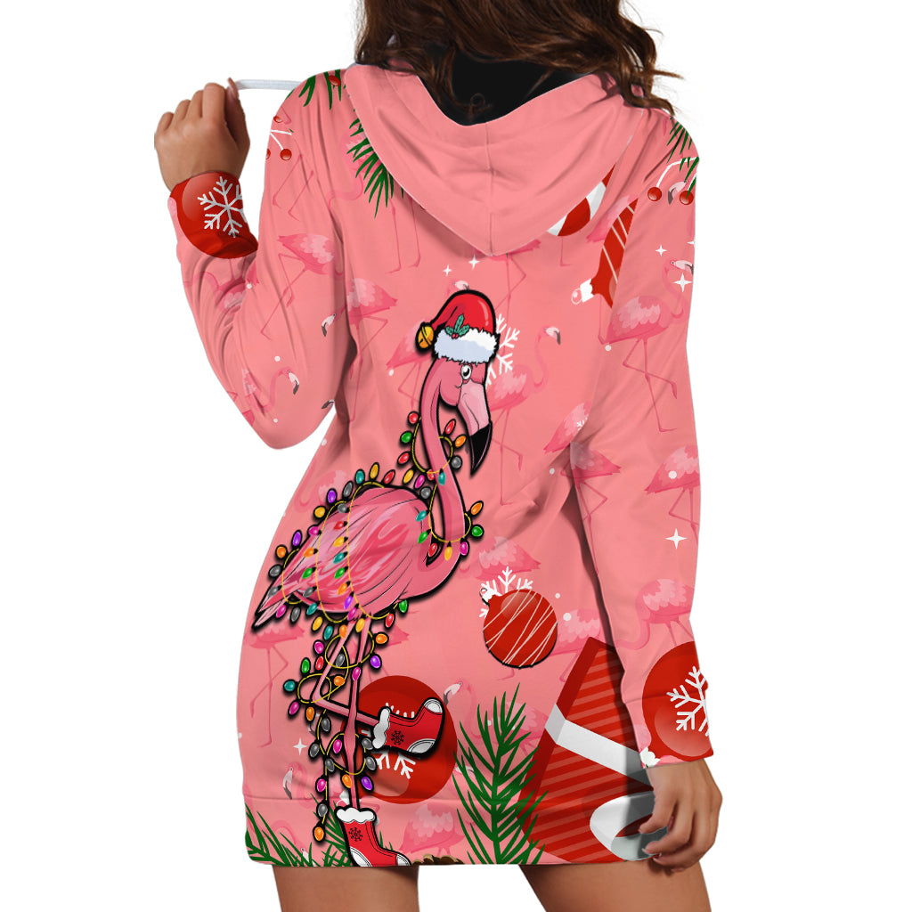 Flamingo Christmas Hoodie Dress 2023 Seamless Xmas Vibes - Wonder Print Shop