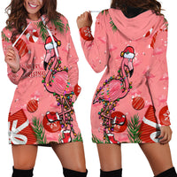 Flamingo Christmas Hoodie Dress 2023 Seamless Xmas Vibes - Wonder Print Shop