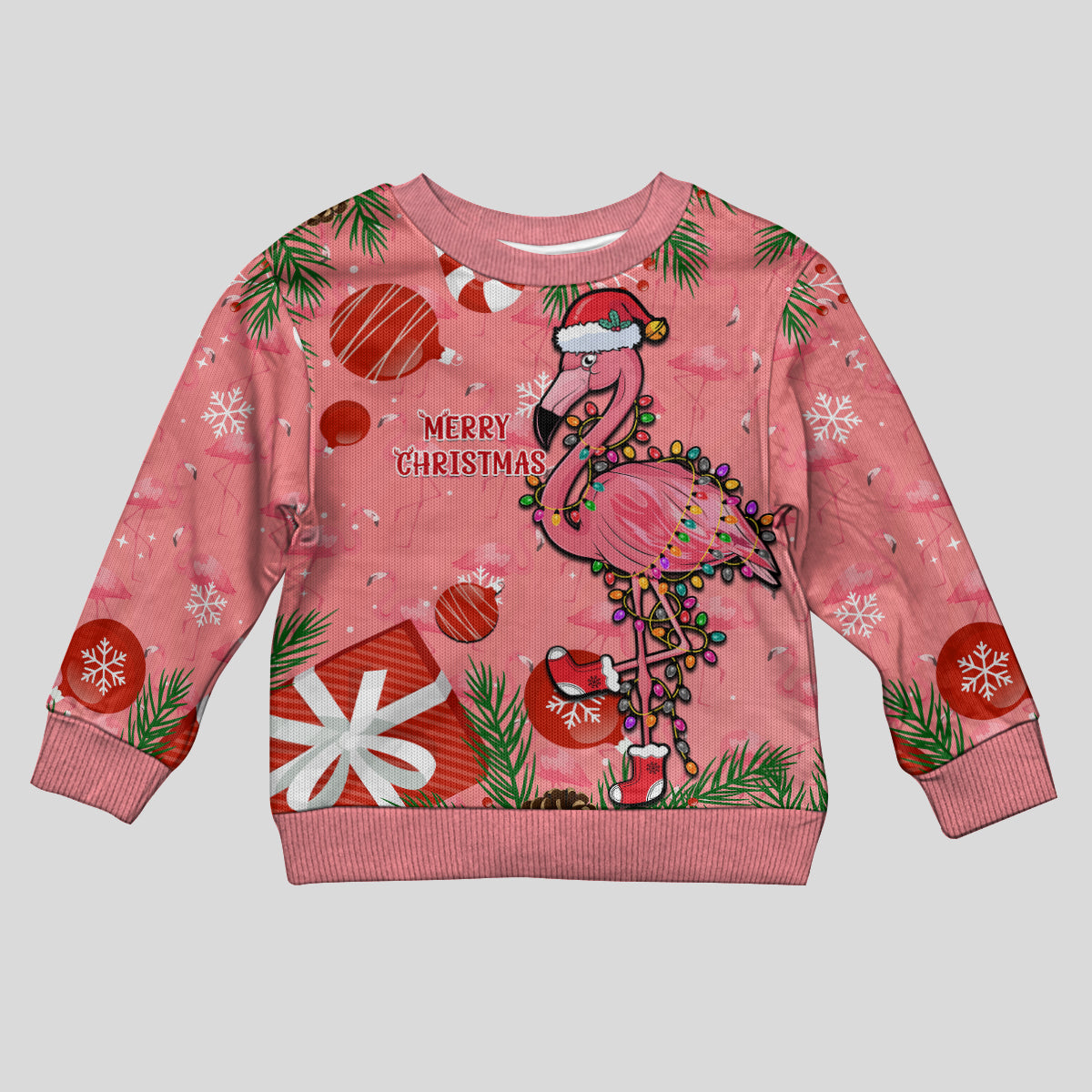 Flamingo Christmas Kid Ugly Christmas Sweater 2023 Seamless Xmas Vibes - Wonder Print Shop
