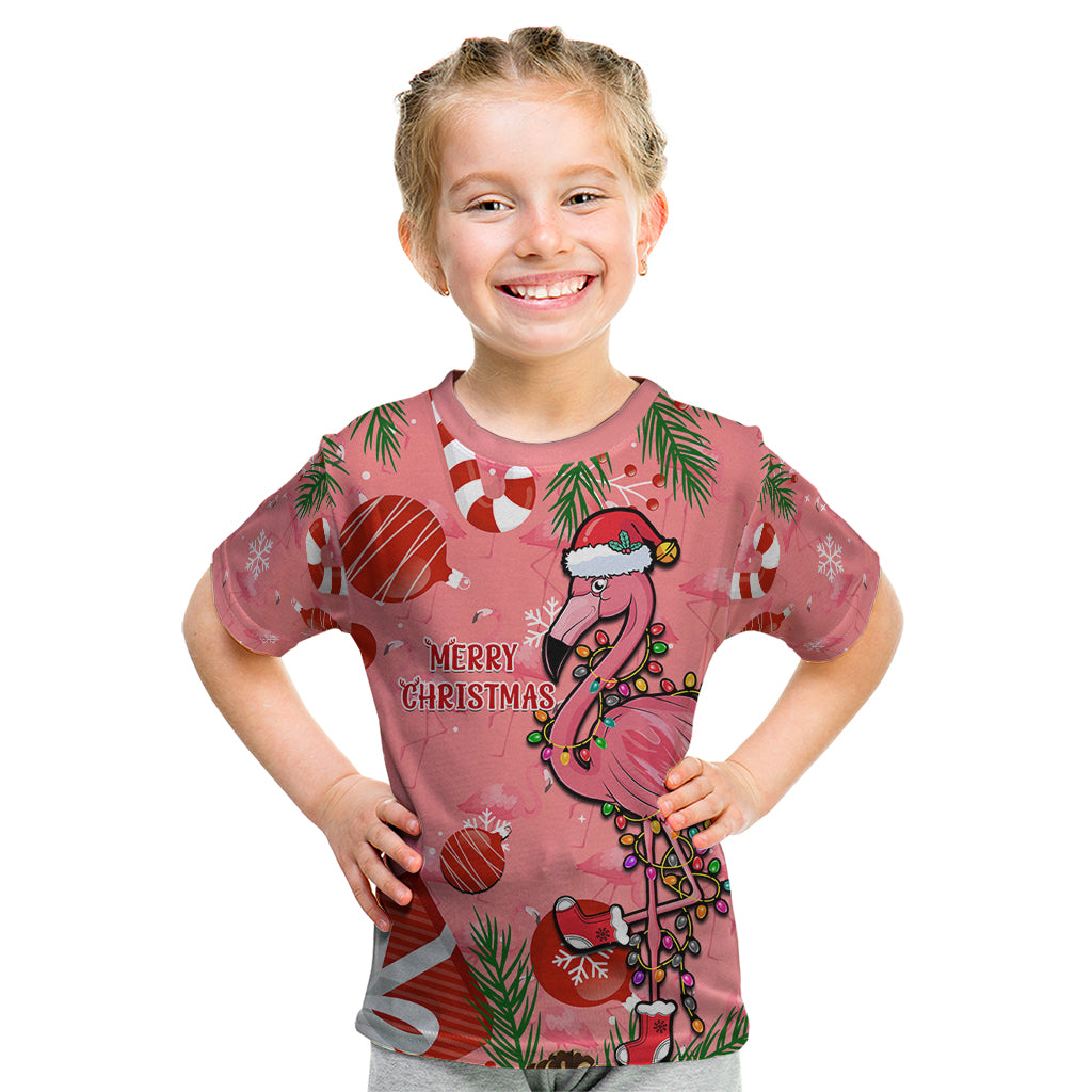 Flamingo Christmas Kid T Shirt 2023 Seamless Xmas Vibes - Wonder Print Shop