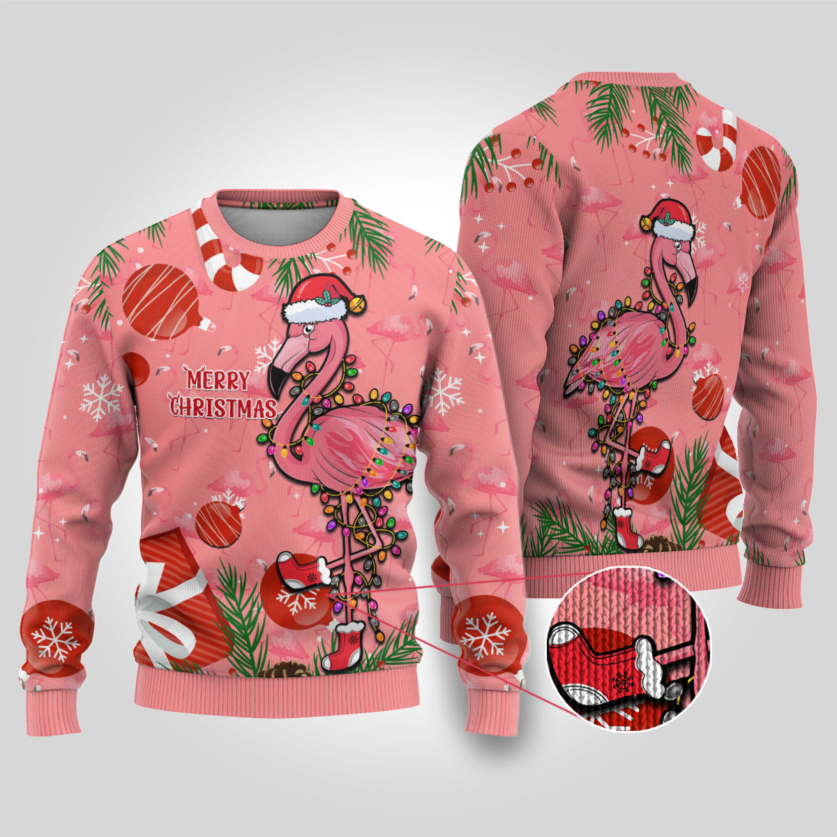 Flamingo Christmas Ugly Christmas Sweater 2024 Seamless Xmas Vibes - Wonder Print Shop
