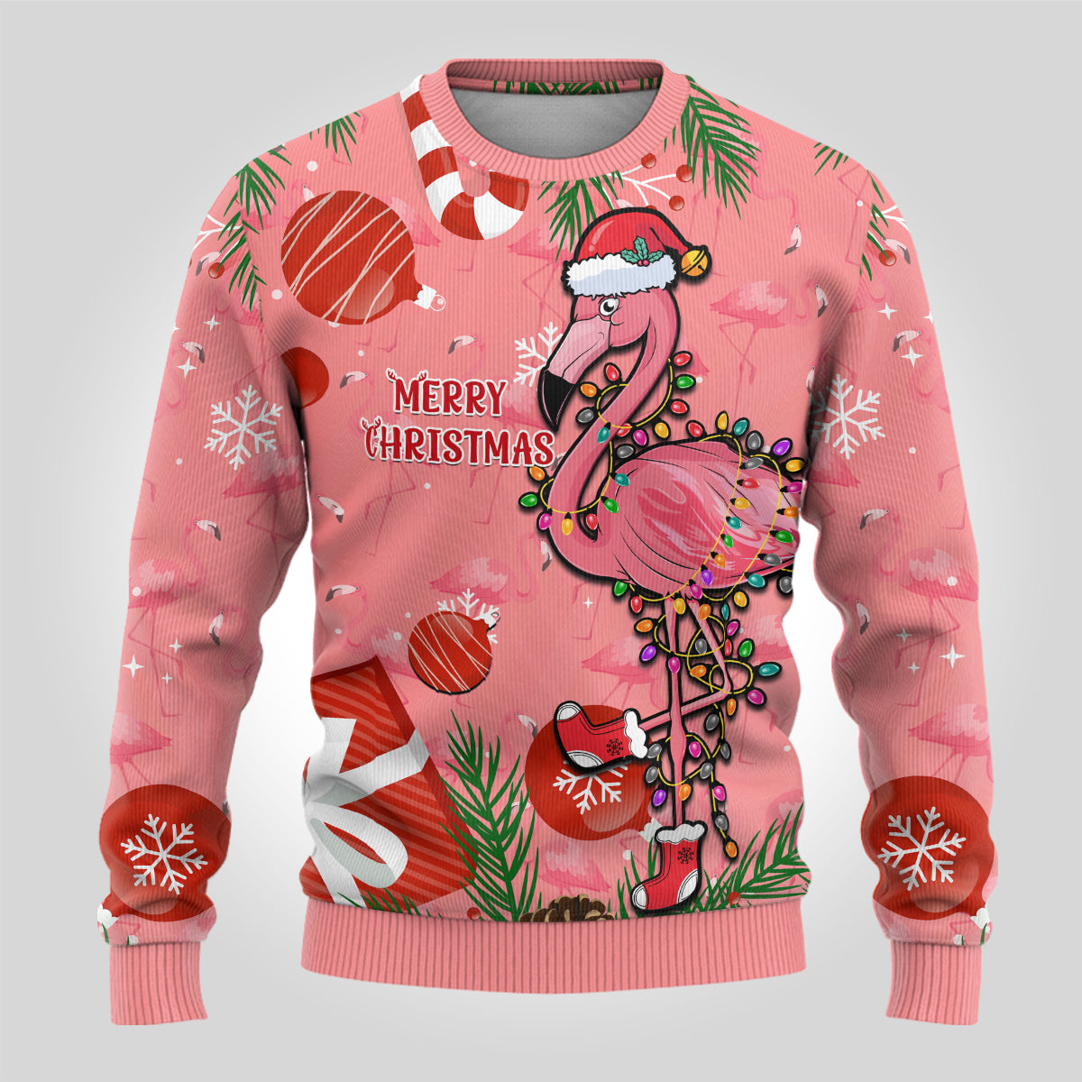Flamingo Christmas Ugly Christmas Sweater 2024 Seamless Xmas Vibes - Wonder Print Shop