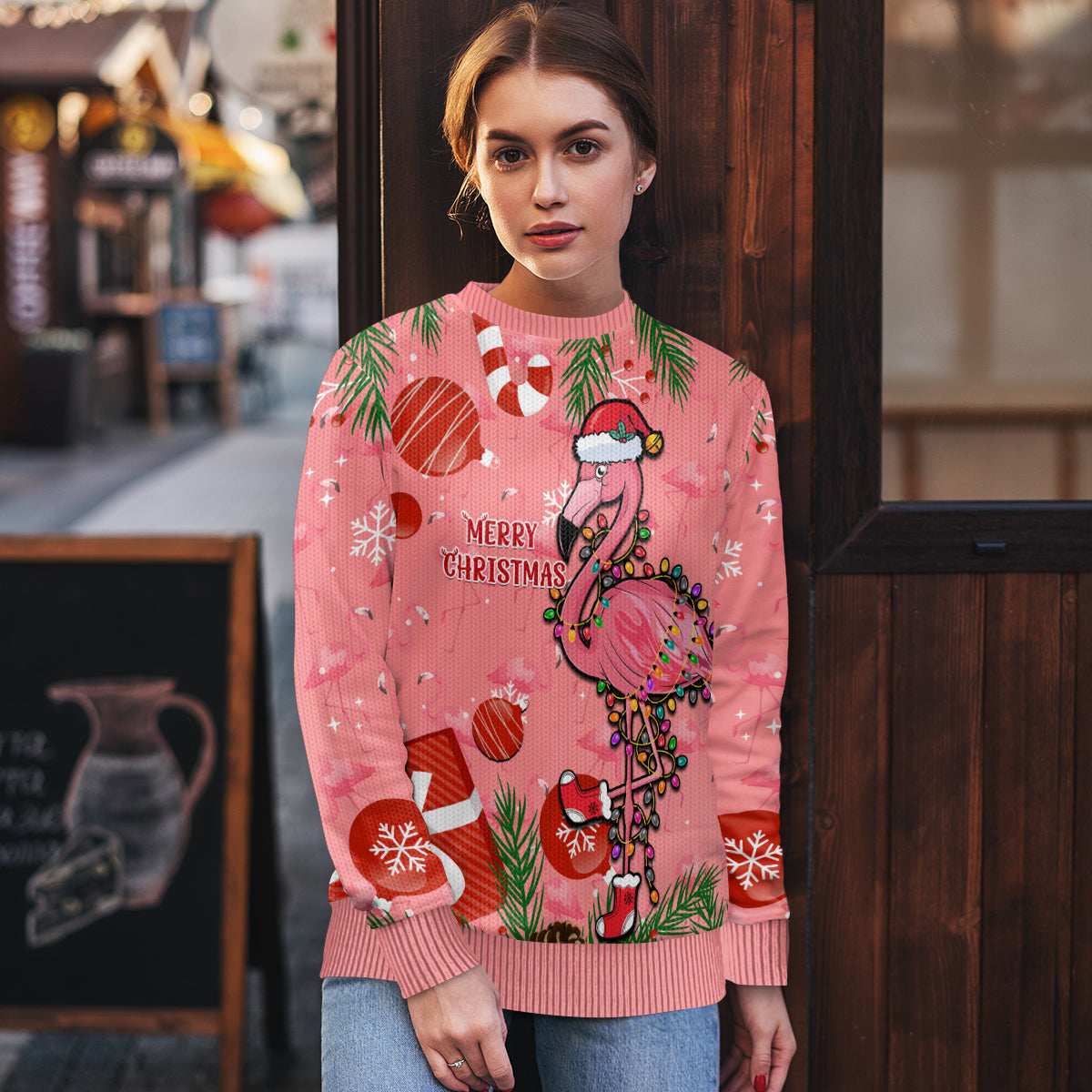 Flamingo Christmas Ugly Christmas Sweater 2024 Seamless Xmas Vibes - Wonder Print Shop