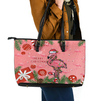 Flamingo Christmas Leather Tote Bag 2023 Seamless Xmas Vibes - Wonder Print Shop