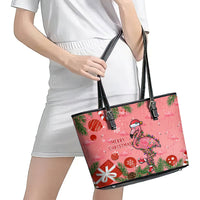 Flamingo Christmas Leather Tote Bag 2023 Seamless Xmas Vibes - Wonder Print Shop