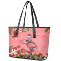 Flamingo Christmas Leather Tote Bag 2023 Seamless Xmas Vibes - Wonder Print Shop