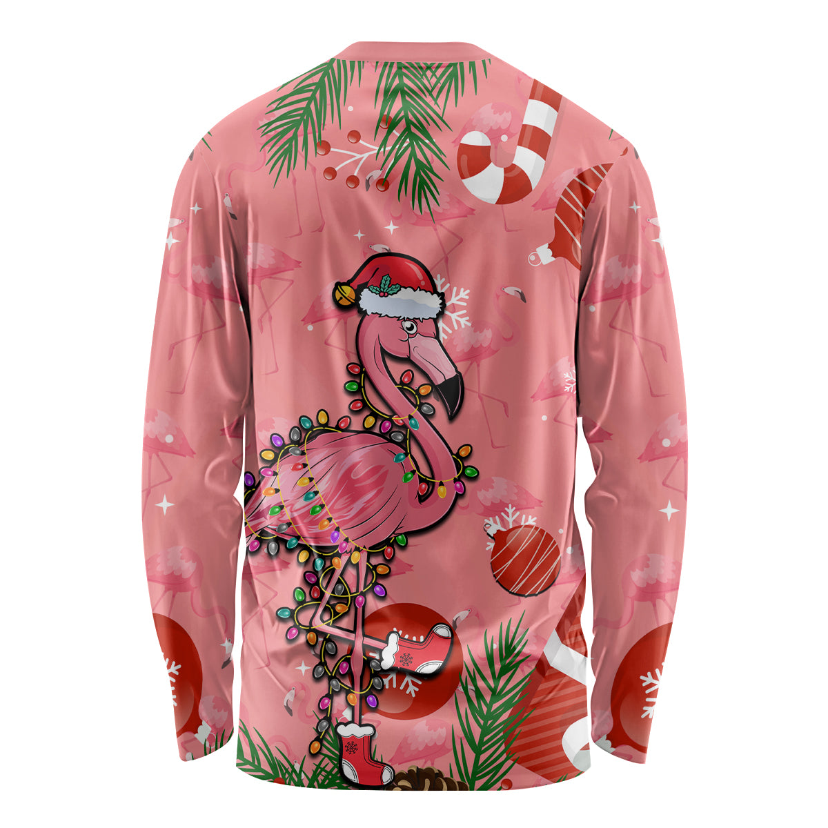 Flamingo Christmas Long Sleeve Shirt 2023 Seamless Xmas Vibes - Wonder Print Shop