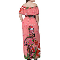 Flamingo Christmas Off Shoulder Maxi Dress 2023 Seamless Xmas Vibes - Wonder Print Shop