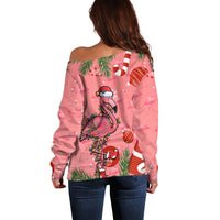 Flamingo Christmas Off Shoulder Sweater 2023 Seamless Xmas Vibes - Wonder Print Shop