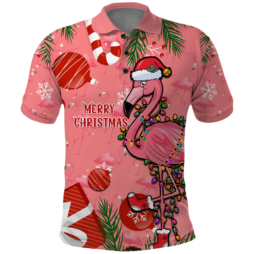 Flamingo Christmas Polo Shirt 2023 Seamless Xmas Vibes - Wonder Print Shop