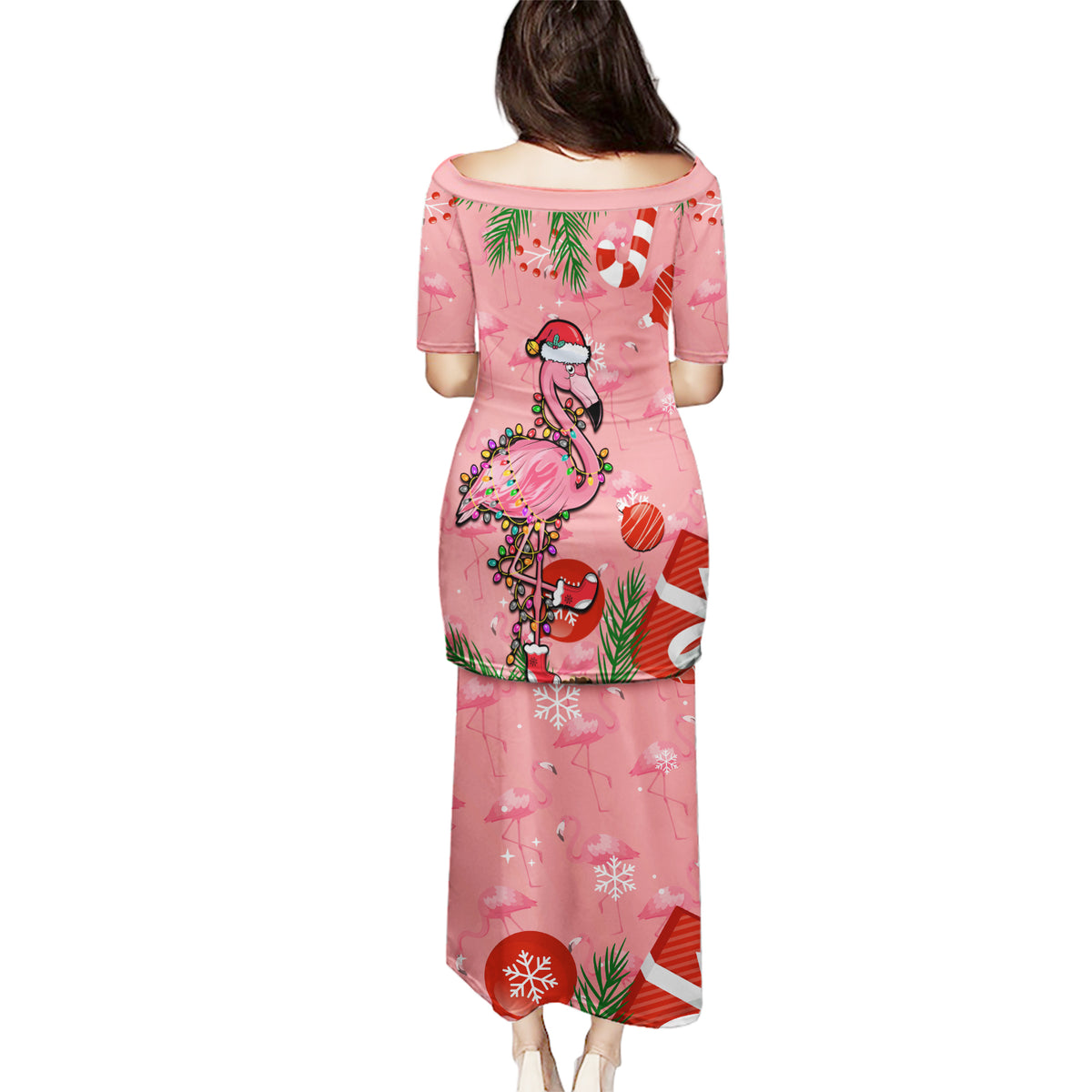 Flamingo Christmas Puletasi 2023 Seamless Xmas Vibes - Wonder Print Shop