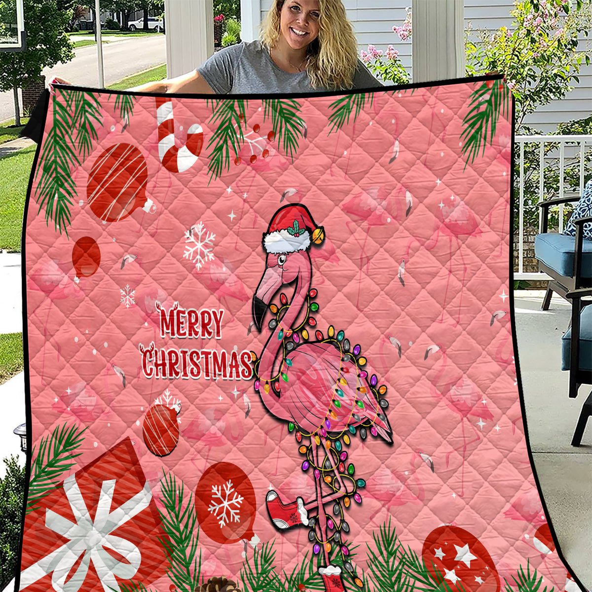 Flamingo Christmas Quilt 2023 Seamless Xmas Vibes - Wonder Print Shop