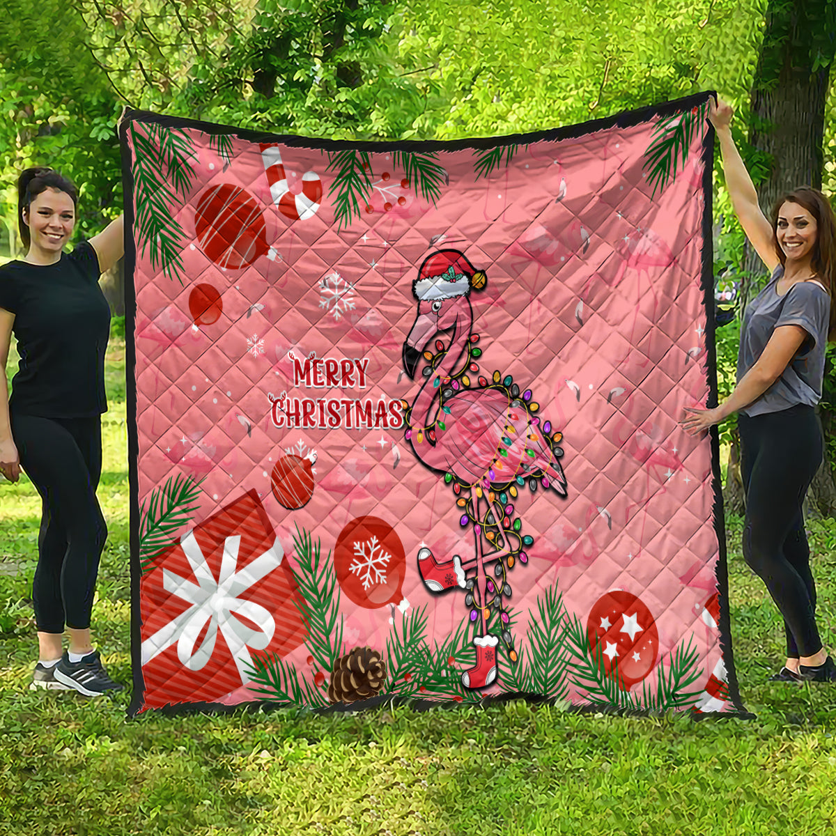 Flamingo Christmas Quilt 2023 Seamless Xmas Vibes - Wonder Print Shop