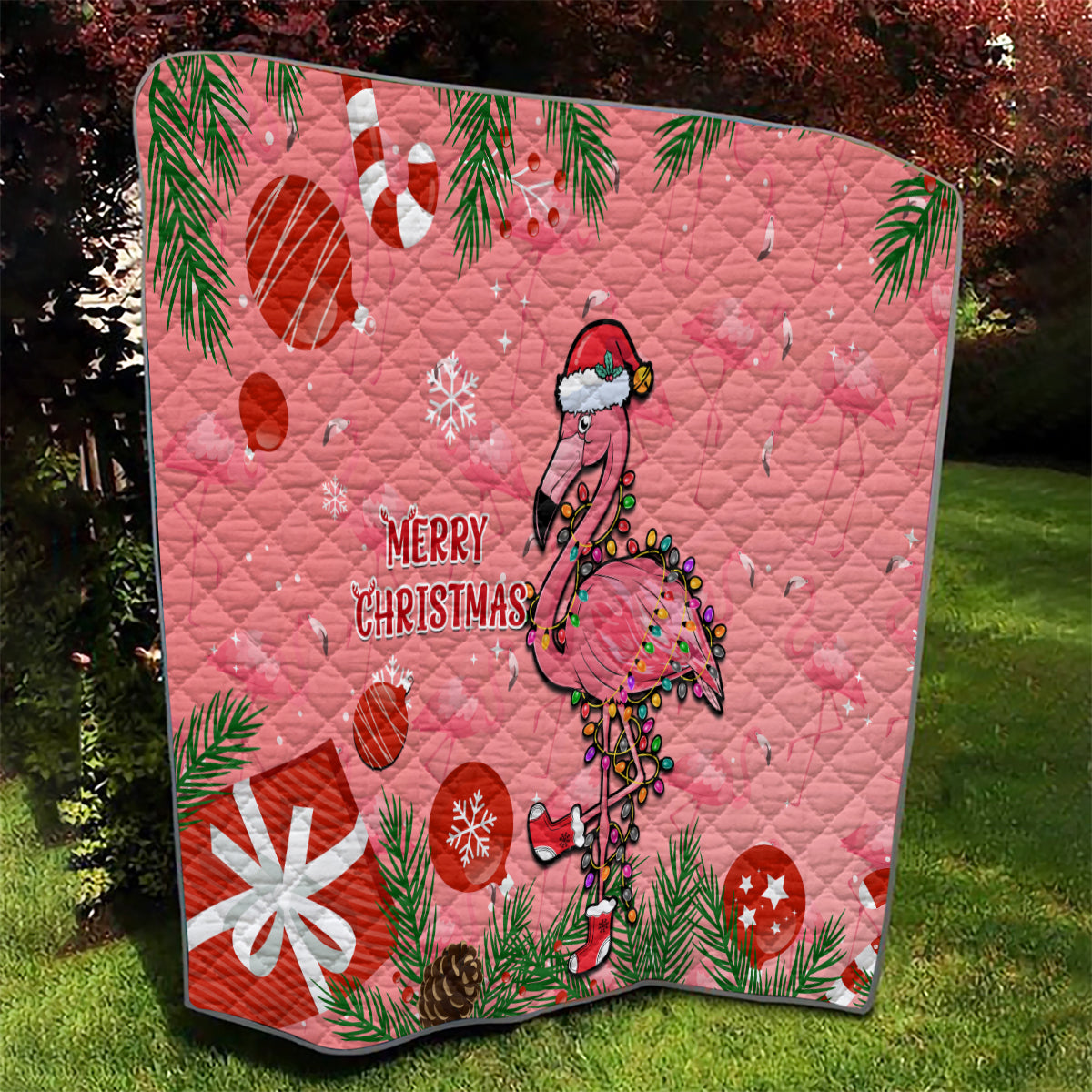 Flamingo Christmas Quilt 2023 Seamless Xmas Vibes - Wonder Print Shop