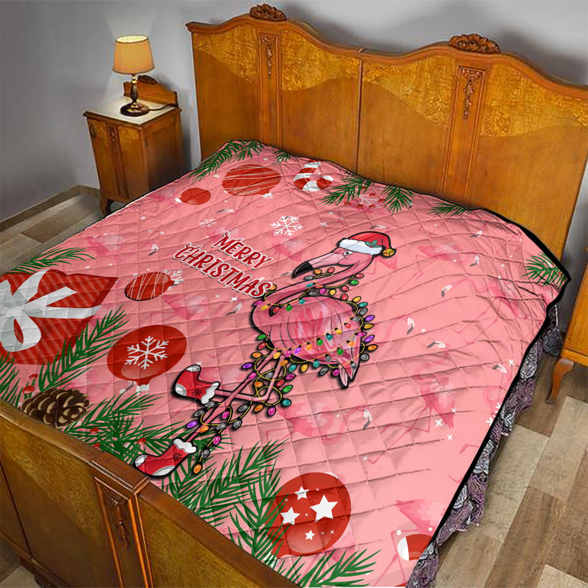 Flamingo Christmas Quilt 2023 Seamless Xmas Vibes - Wonder Print Shop