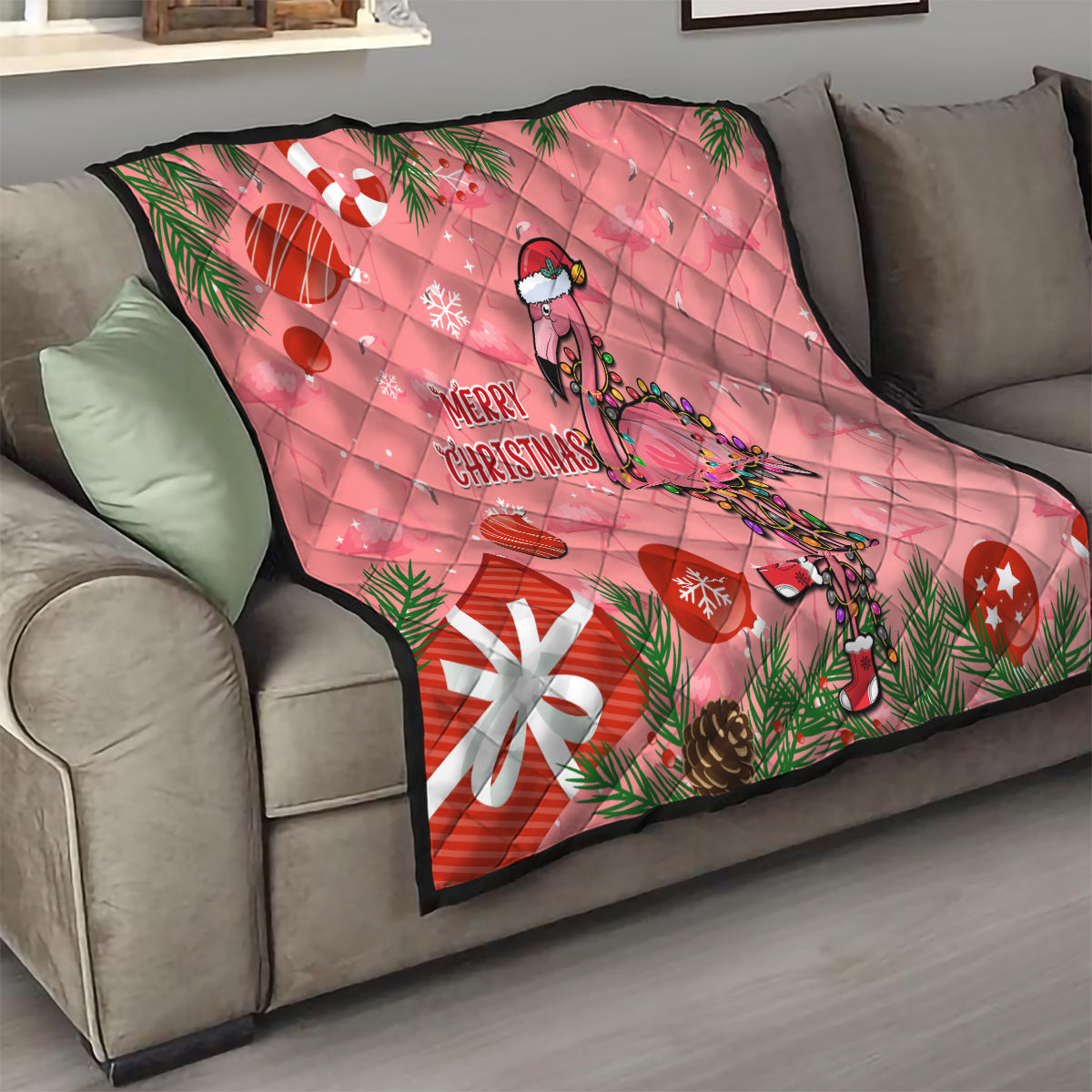 Flamingo Christmas Quilt 2023 Seamless Xmas Vibes - Wonder Print Shop