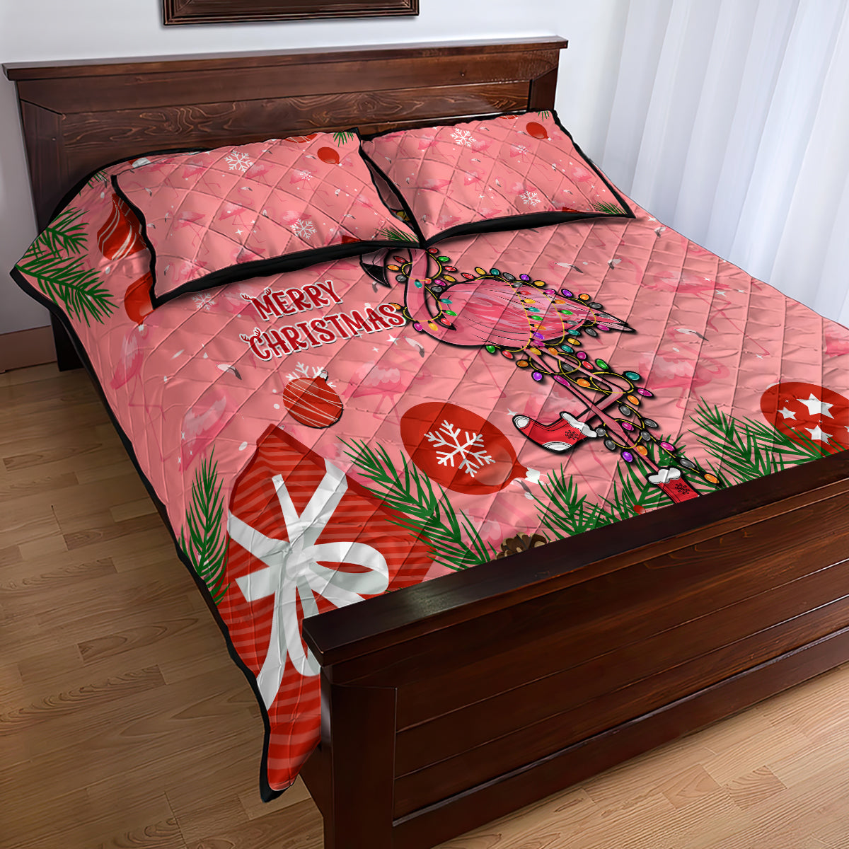 Flamingo Christmas Quilt Bed Set 2023 Seamless Xmas Vibes - Wonder Print Shop