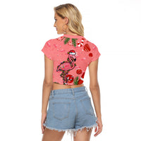 Flamingo Christmas Raglan Cropped T Shirt 2023 Seamless Xmas Vibes - Wonder Print Shop