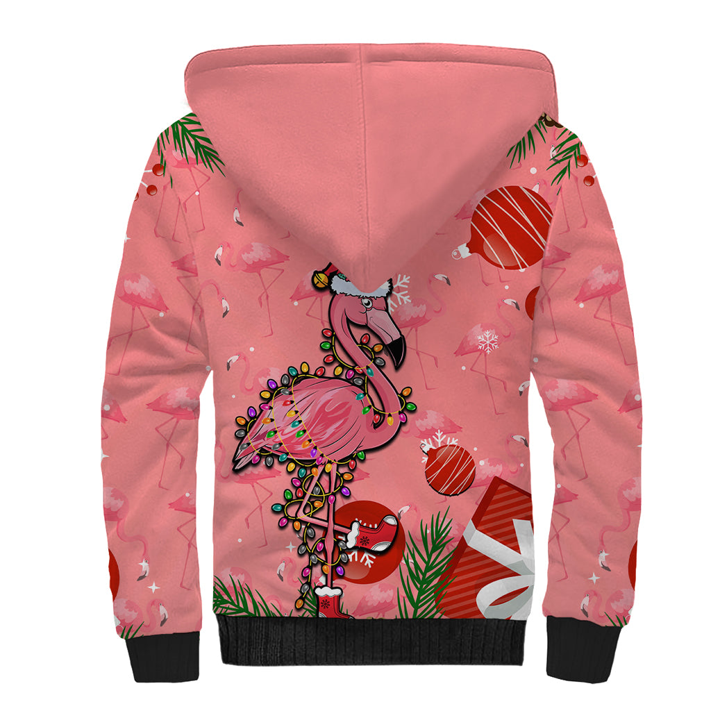 Flamingo Christmas Sherpa Hoodie 2023 Seamless Xmas Vibes - Wonder Print Shop