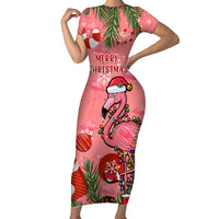 Flamingo Christmas Short Sleeve Bodycon Dress 2023 Seamless Xmas Vibes - Wonder Print Shop