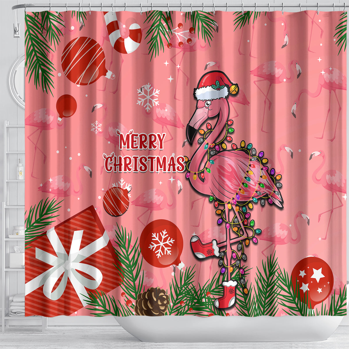 flamingo-christmas-shower-curtain-2023-seamless-xmas-vibes
