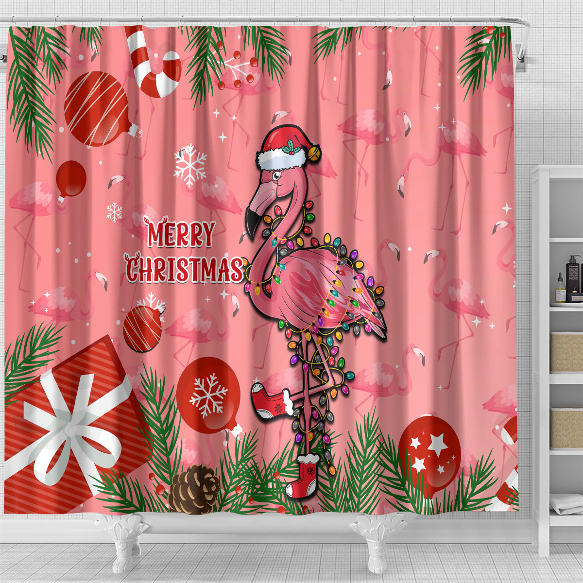flamingo-christmas-shower-curtain-2023-seamless-xmas-vibes