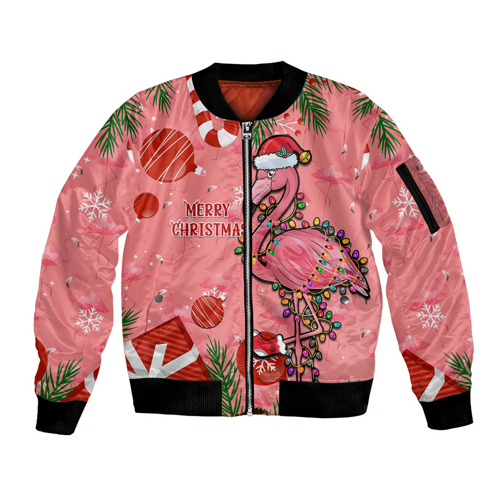 Flamingo Christmas Sleeve Zip Bomber Jacket 2023 Seamless Xmas Vibes - Wonder Print Shop