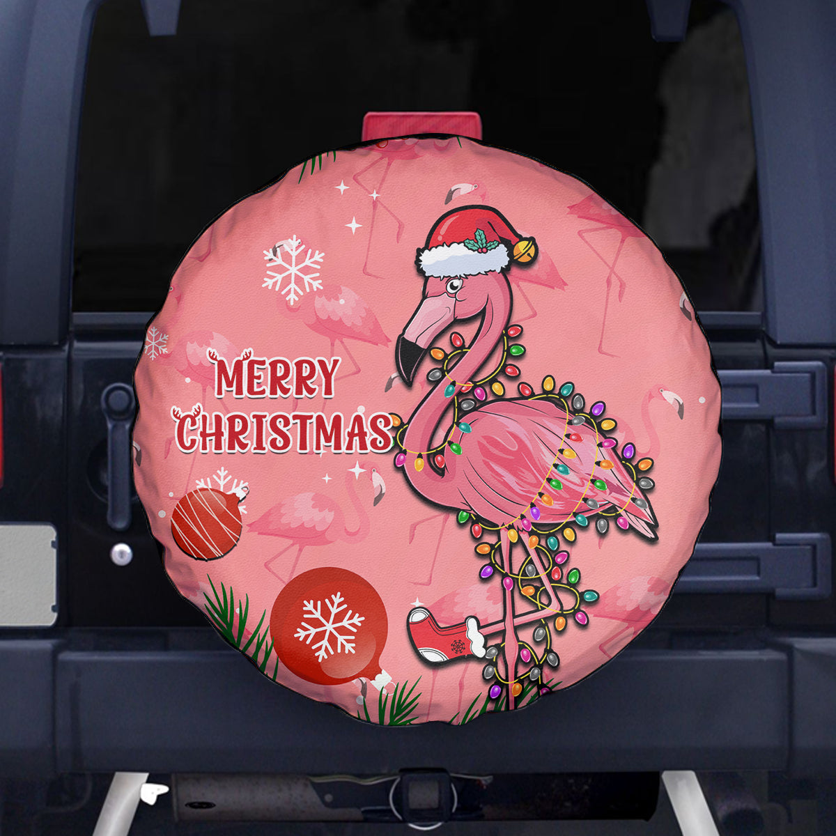 Flamingo Christmas Spare Tire Cover 2023 Seamless Xmas Vibes - Wonder Print Shop