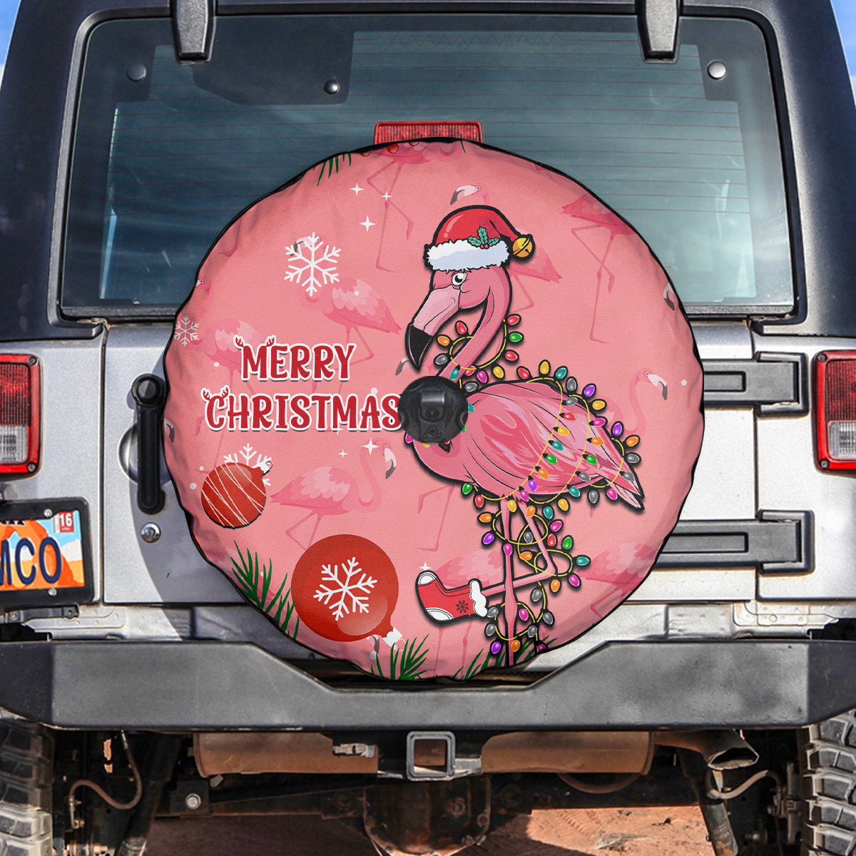 Flamingo Christmas Spare Tire Cover 2023 Seamless Xmas Vibes - Wonder Print Shop