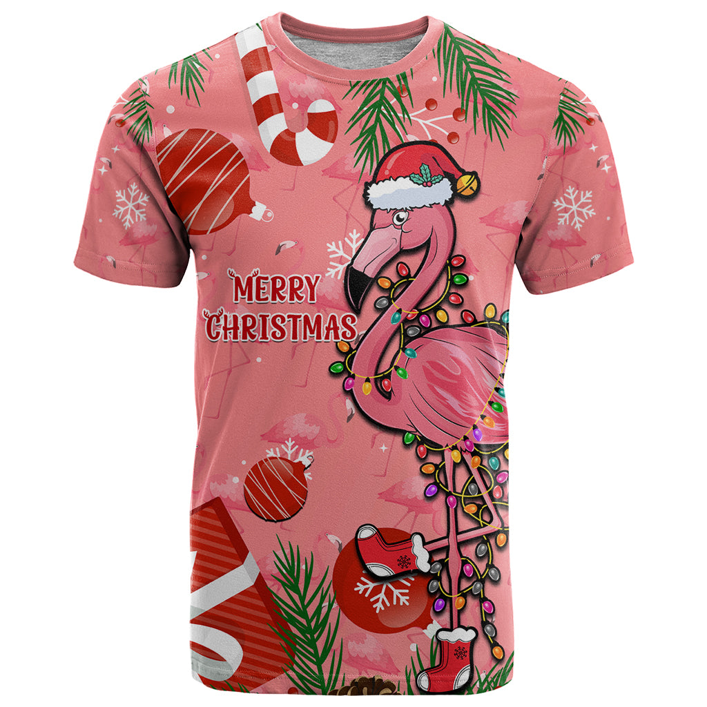 Flamingo Christmas T Shirt 2023 Seamless Xmas Vibes - Wonder Print Shop