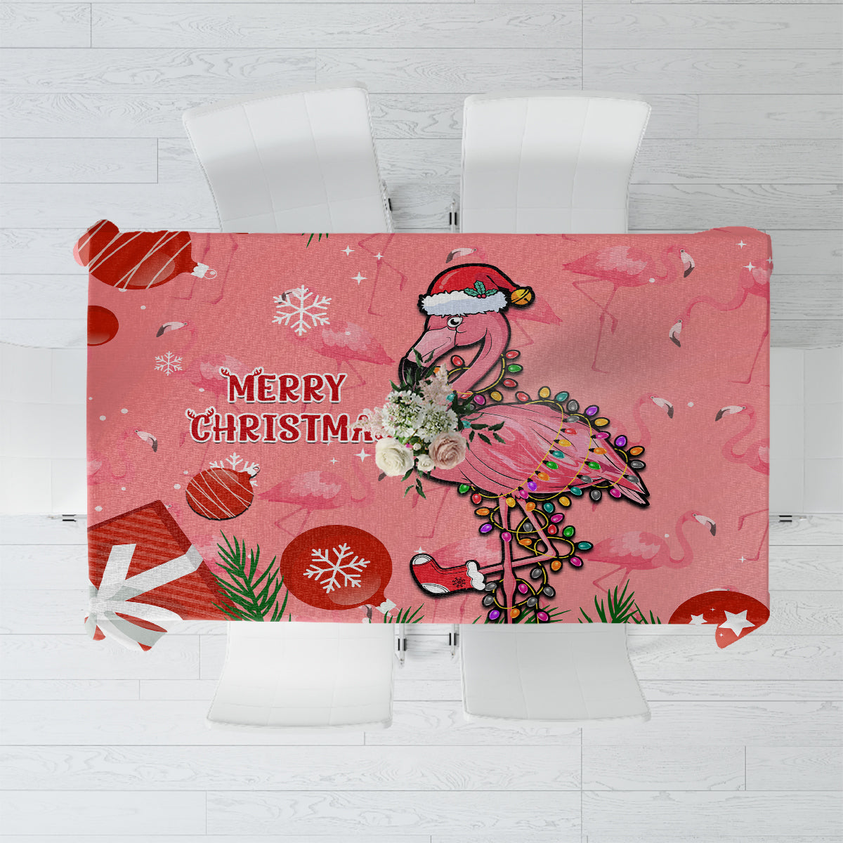 Flamingo Christmas Tablecloth 2023 Seamless Xmas Vibes - Wonder Print Shop