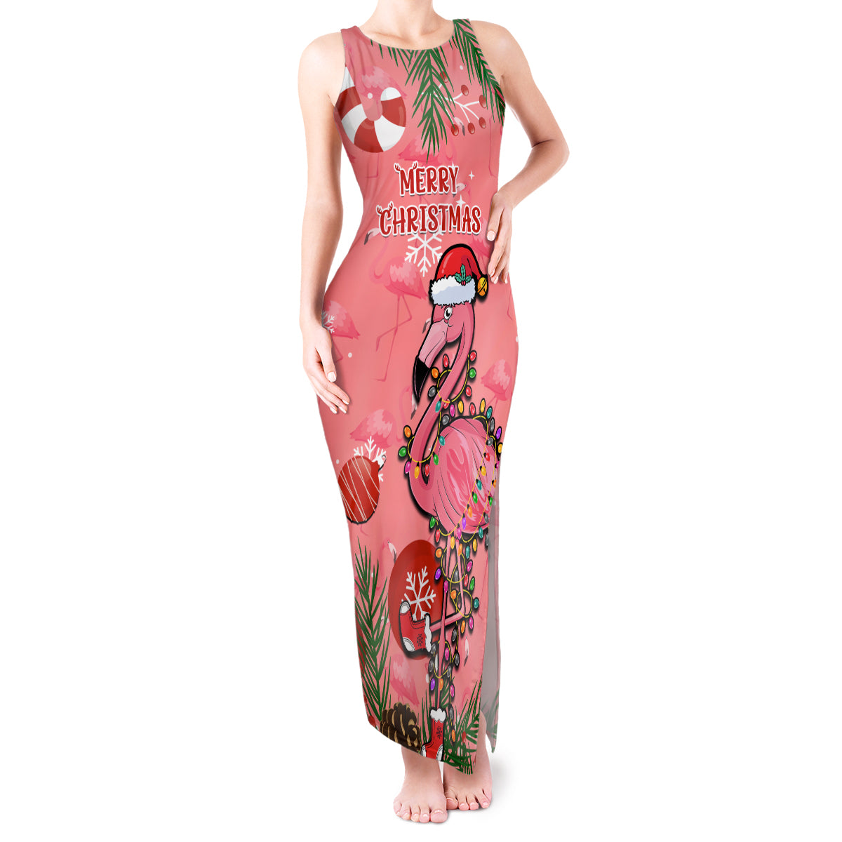 Flamingo Christmas Tank Maxi Dress 2023 Seamless Xmas Vibes - Wonder Print Shop