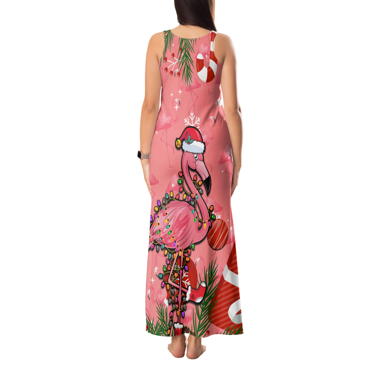 Flamingo Christmas Tank Maxi Dress 2023 Seamless Xmas Vibes - Wonder Print Shop