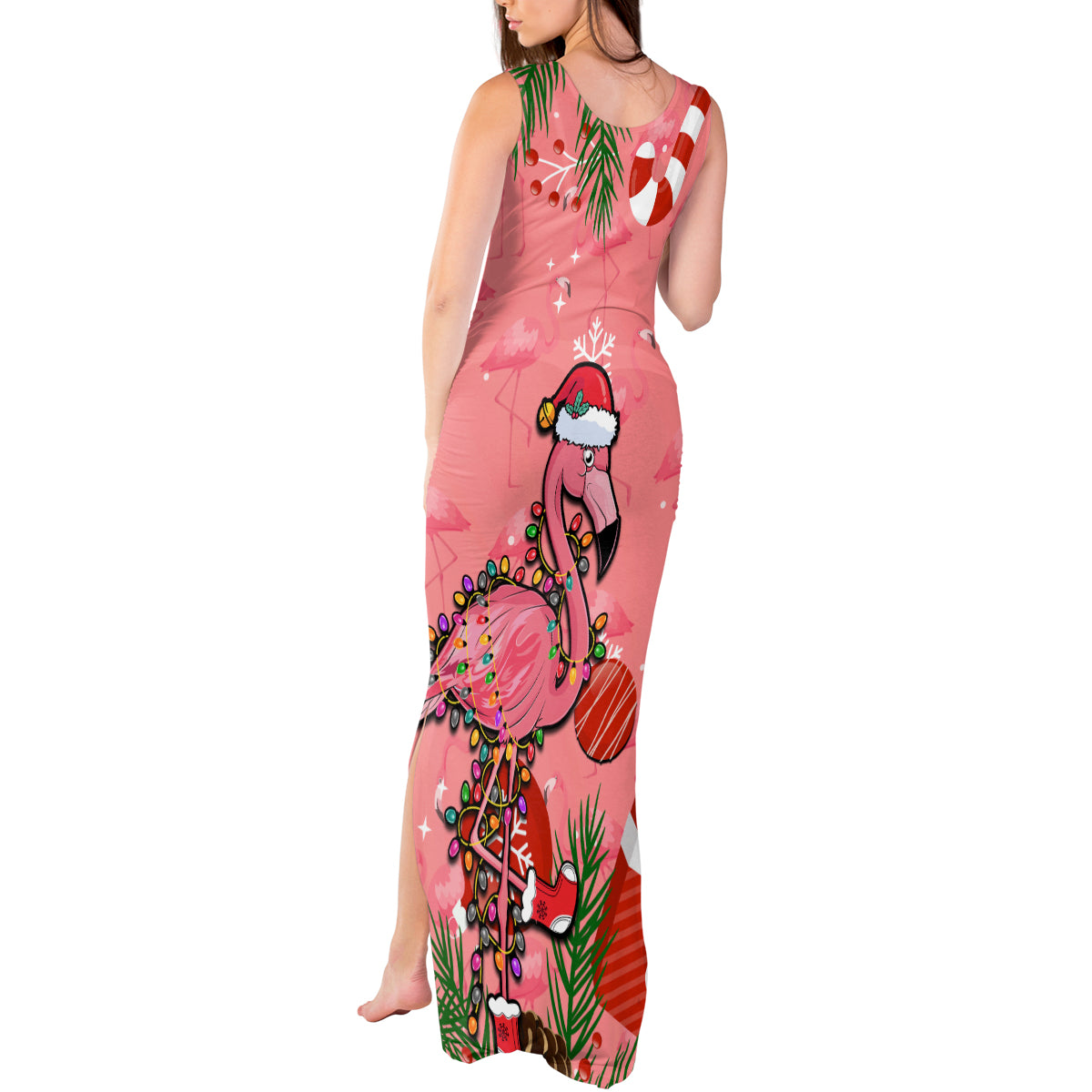 Flamingo Christmas Tank Maxi Dress 2023 Seamless Xmas Vibes - Wonder Print Shop