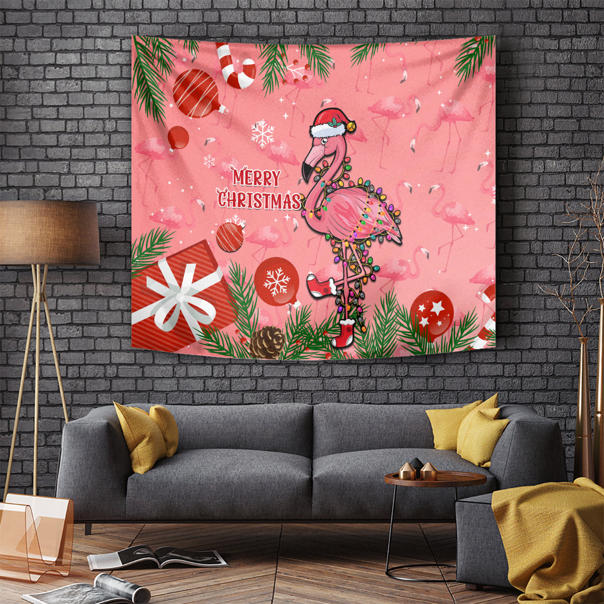 Flamingo Christmas Tapestry 2023 Seamless Xmas Vibes - Wonder Print Shop