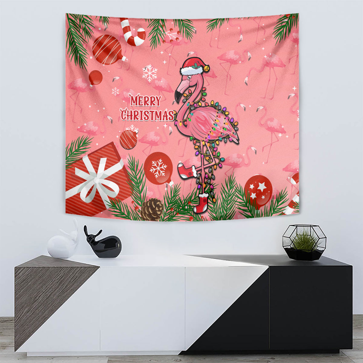 Flamingo Christmas Tapestry 2023 Seamless Xmas Vibes - Wonder Print Shop