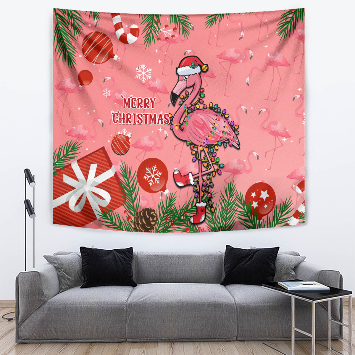 Flamingo Christmas Tapestry 2023 Seamless Xmas Vibes - Wonder Print Shop