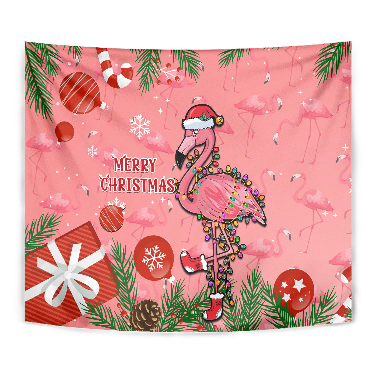 Flamingo Christmas Tapestry 2023 Seamless Xmas Vibes - Wonder Print Shop